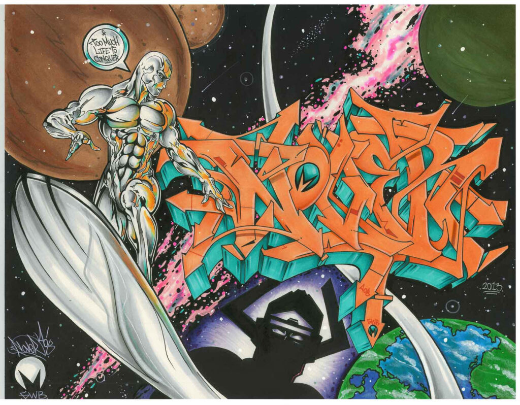 Silver Surfer x Galactus by Nover, markers & Pen on Paper, 2013.