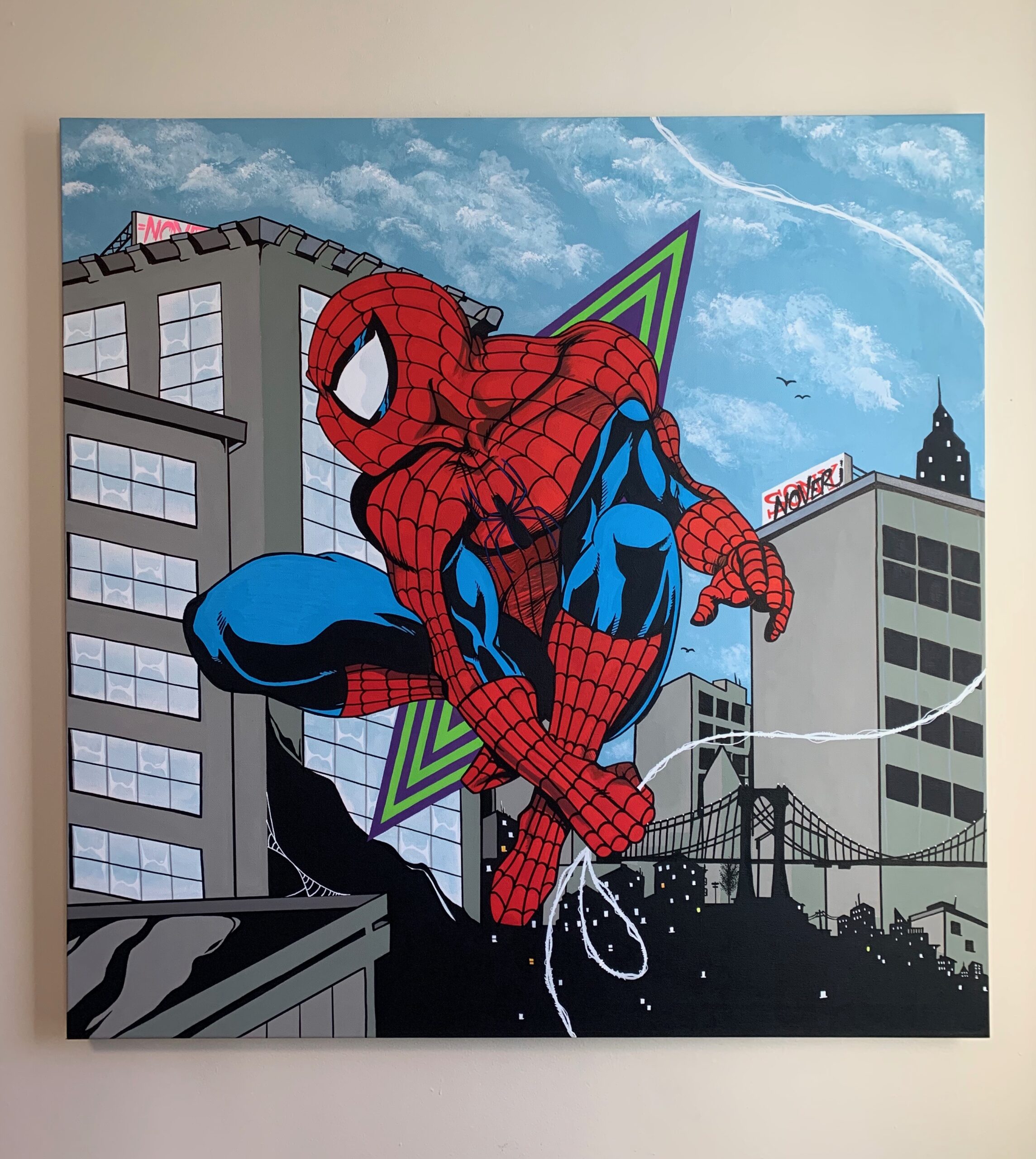 "Spider-Man" by Nover, 36 x 36'. Acrylic Paint on Canvas, 2019.
