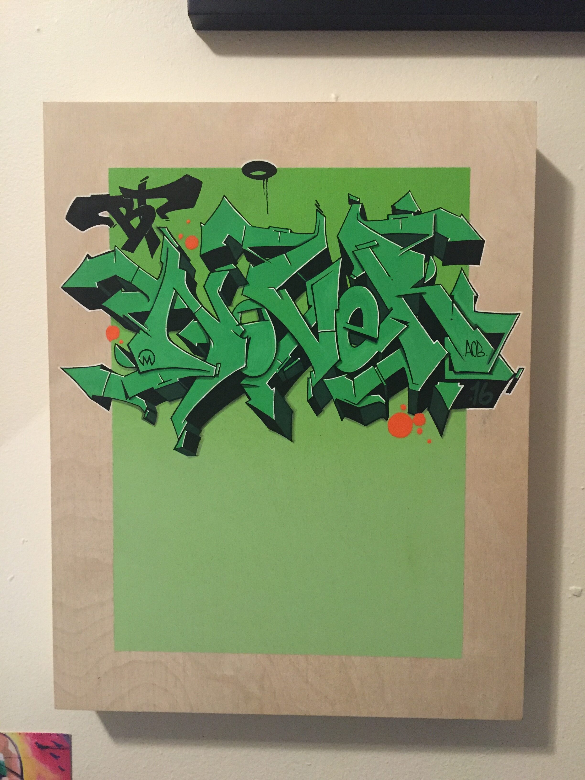 Nover, Graffiti on Wood Canvas with Markers and Spray Paint. 2016.