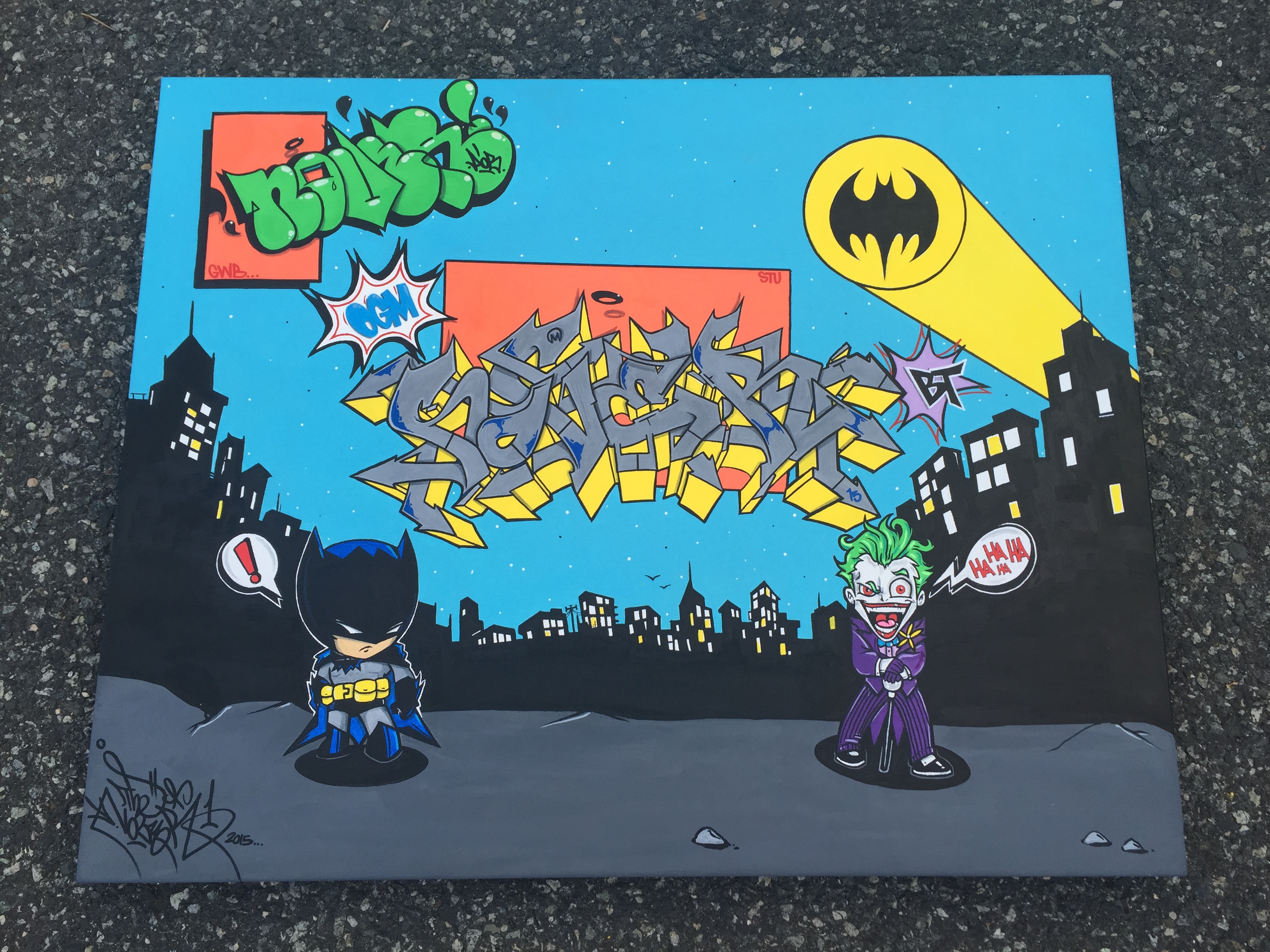 Batman & Joker, Nover on Canvas with Markers & Acrylic Paint. 2015.