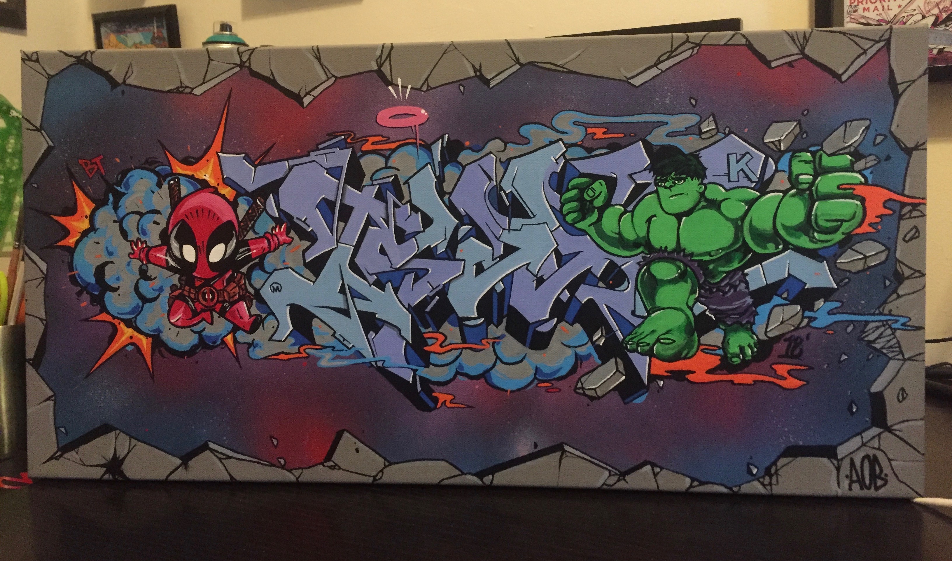 Hulk x Spider-Man, "ISAAK" by Nover. Spray Paint & Markers on Canvas. 2018.