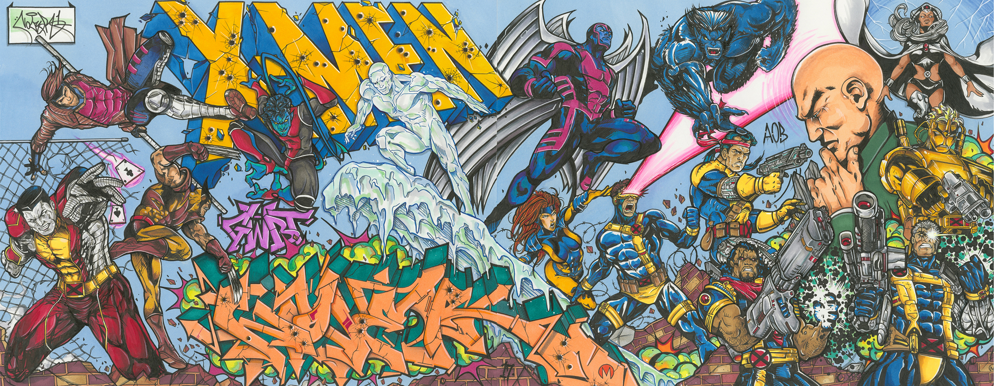 X-Men Heroes by Nover, Markers & Pen on Paper, 2018.