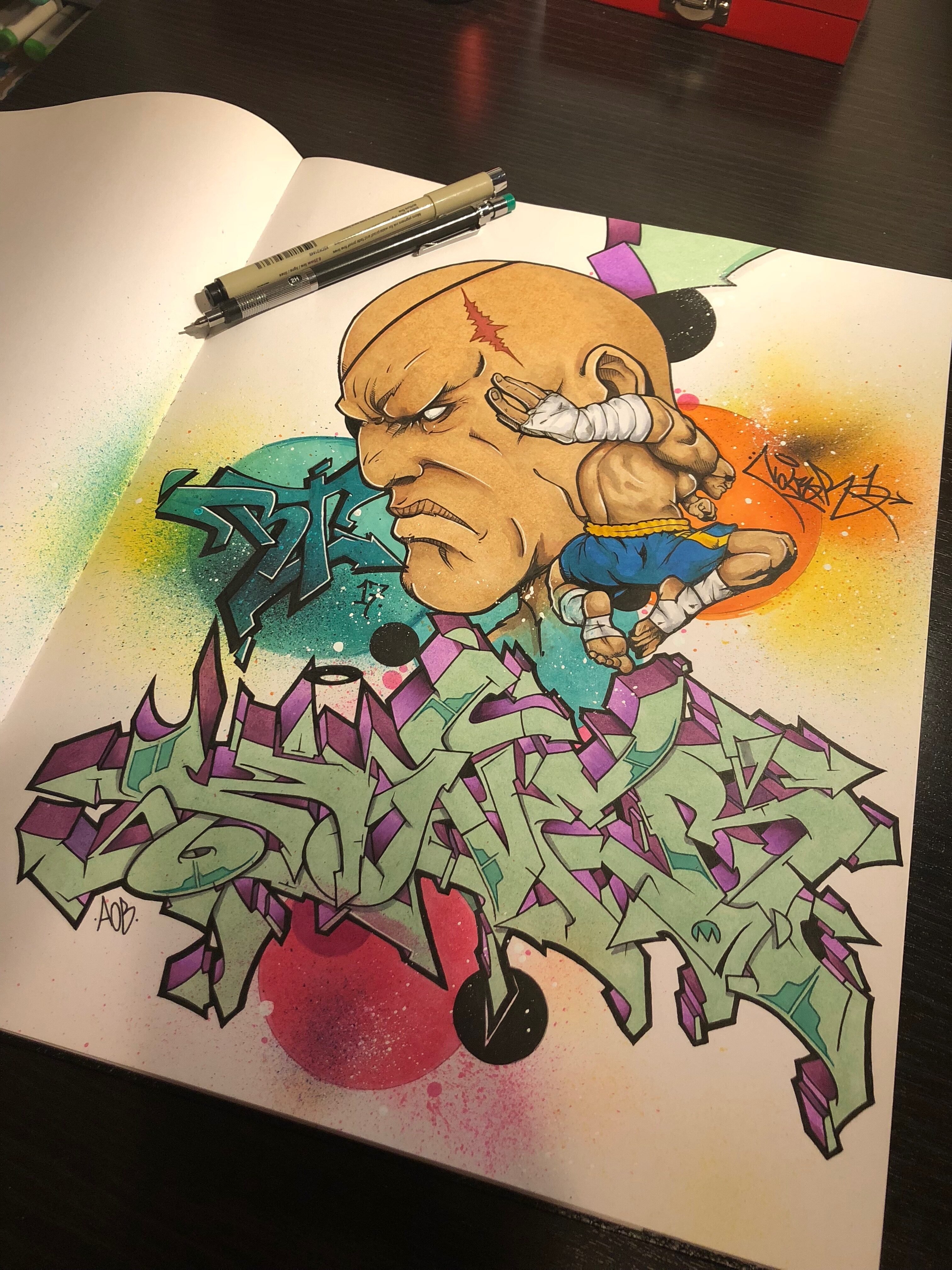 Sagat by Nover, Pens and Markers in Blackbook, 2017.