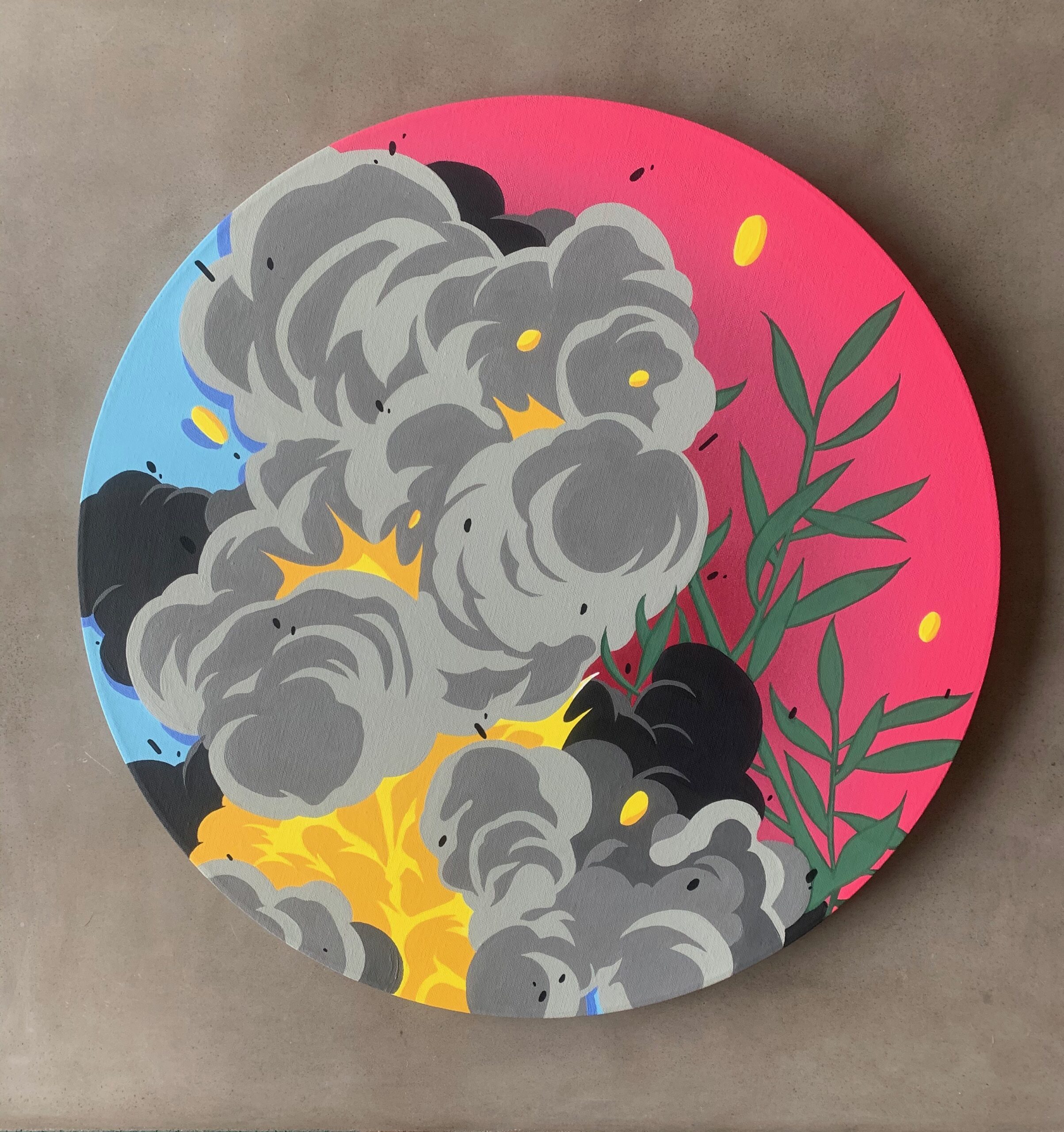 "Breeze", 24" Round Canvas by Nover. All Acrylic Paint, 2020.