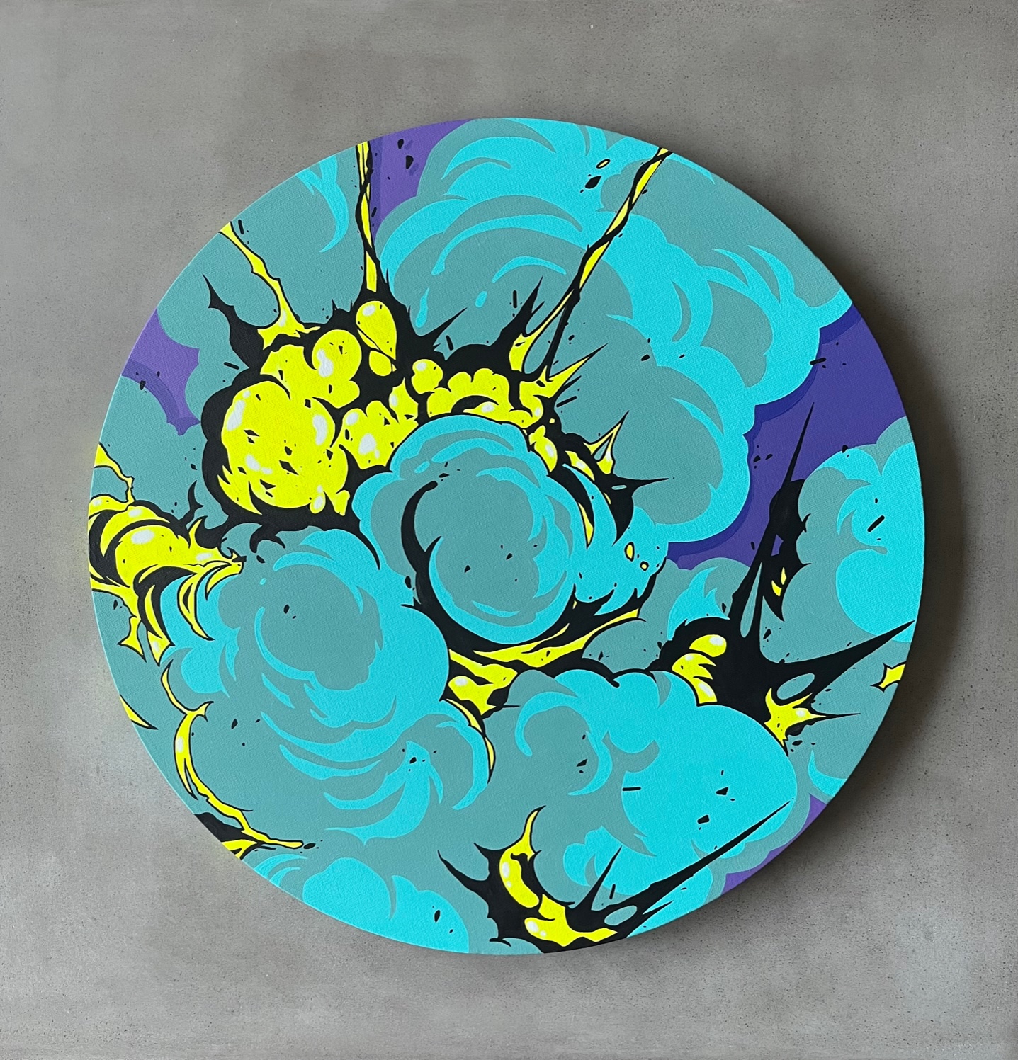 "Out of Time", 24" Round Canvas with Acrylic Paint, 2022.