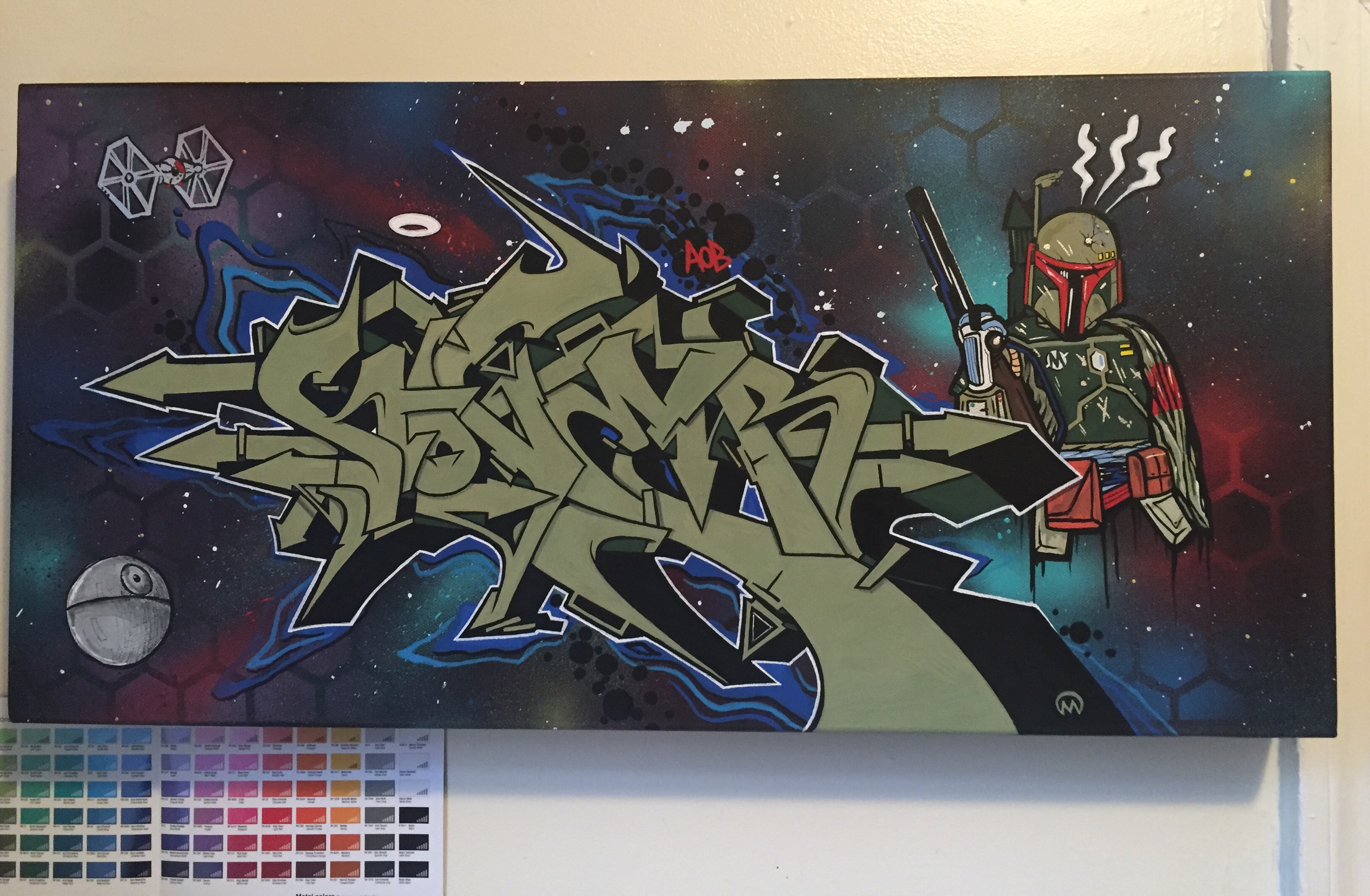 Boba Fett & Nover, Graffiti Canvas with Markers and Spray Paint. 2015.