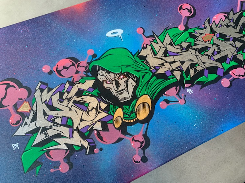 Doom x Nover Details, Markers and Spray Paint on Canvas. 2019.